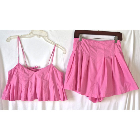Free People Womens Aurora Pink Ruffled Miki Top Shorts Set Small - Picture 5 of 12
